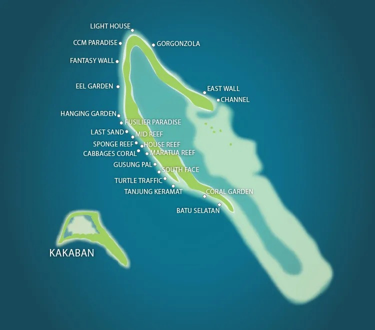 Map of Maratua and Kakaban island dive sites